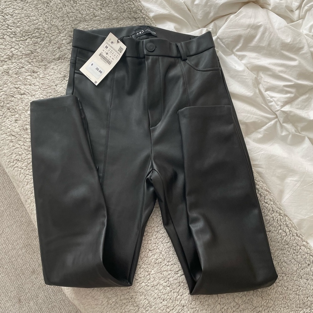 Zara black leather pants NWT